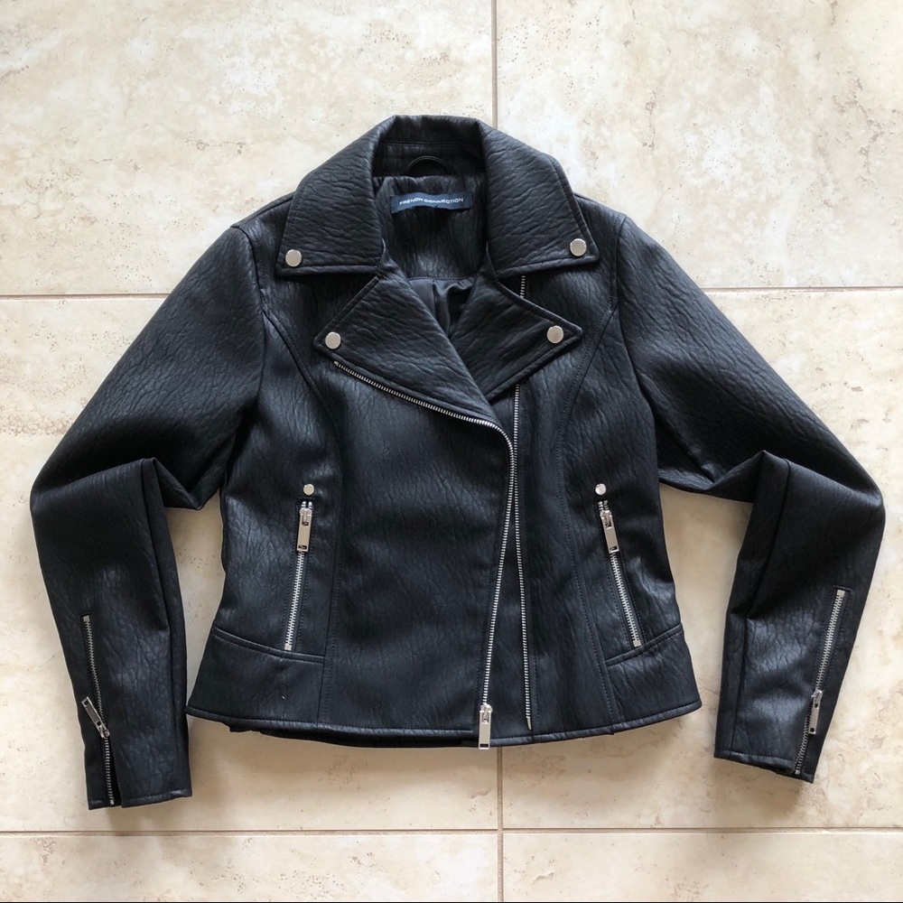 French Connection Faux Leather Moto Jacket- XS